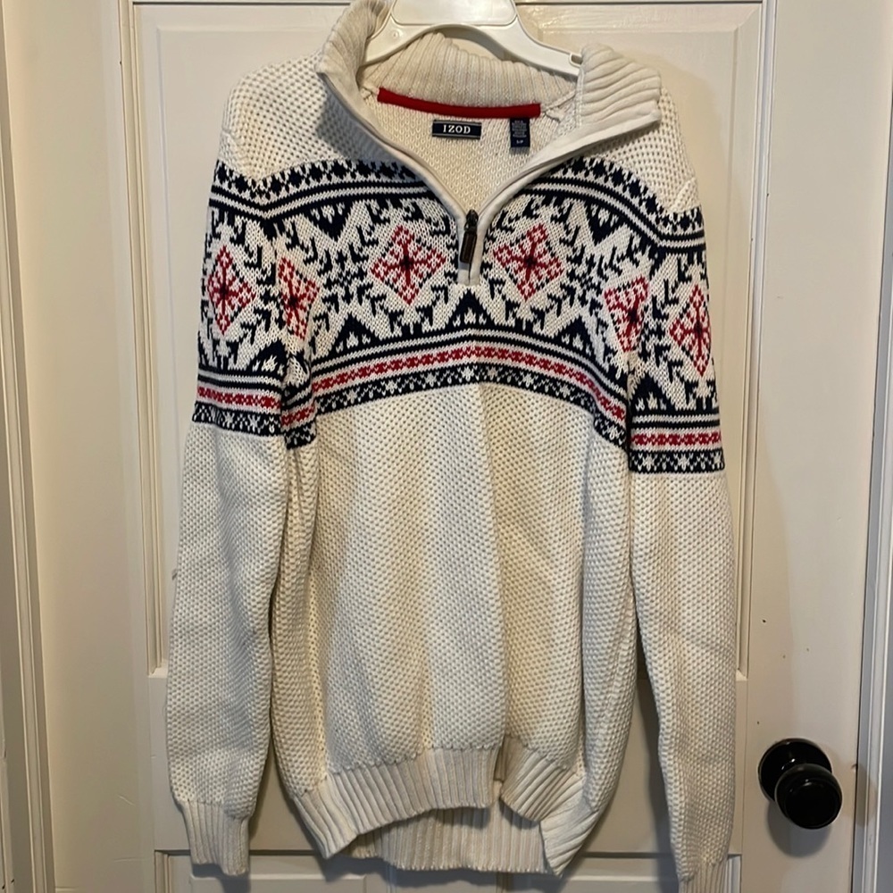IZOD Men's 5GG Long Sleeve Sweater Honeycomb FAI, Vanilla ice, Small